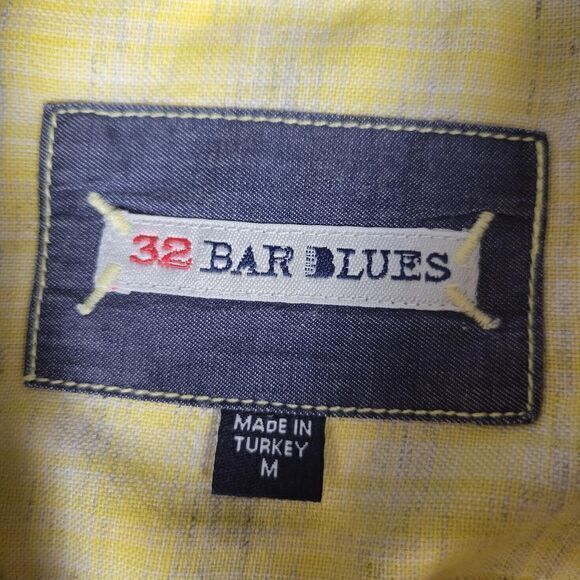 32 Bar Blues Men's Medium Linen/Cotten Long Sleeve Yellow Plaid Casual Shirt - Picture 3 of 7